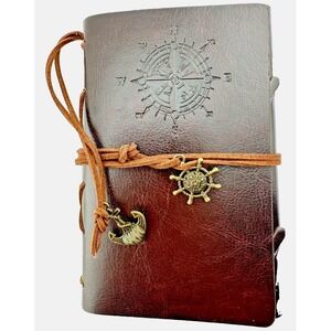 Cognac Brown Vegan Leather Bound COMPASS Journal 150-Kraft Page 6"x4" NEW